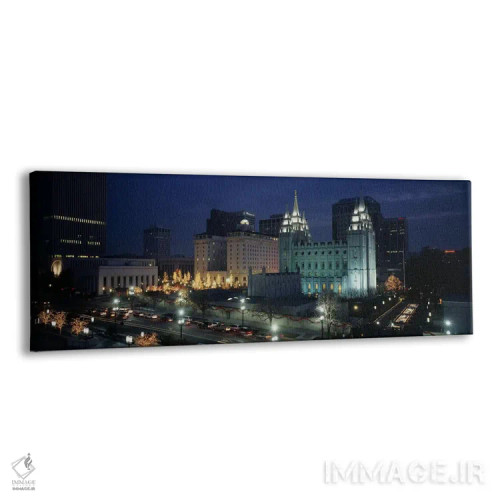 تابلو Salt Lake City, Utah, USA,معبد مورمون روشن در شب، سالتلیکسیتی، یوتا، ایالات متحده آمریکا اثر پانورامیک ایمجز (استودیو عکاسی عریض) - نمای پرسپکتیو محصول