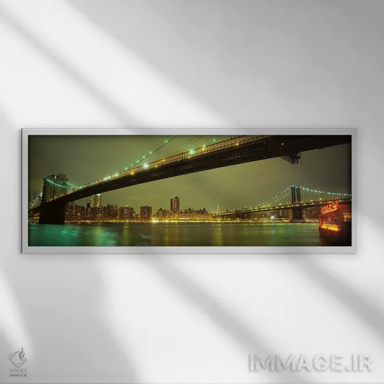 تابلو New York City, New York, USA,پل بروکلین و پل منهتن، نیویورک سیتی، ایالات متحده آمریکا اثر پانورامیک ایمجز (استودیو عکاسی عریض) - نمای قابدار سفید