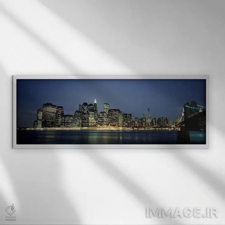 تابلو NYC, New York City, New York State, USA,ساختمانهای کنار آب، نیویورک سیتی، ایالت نیویورک، ایالات متحده آمریکا اثر پانورامیک ایمجز (استودیو عکاسی عریض) - نمای قابدار سفید