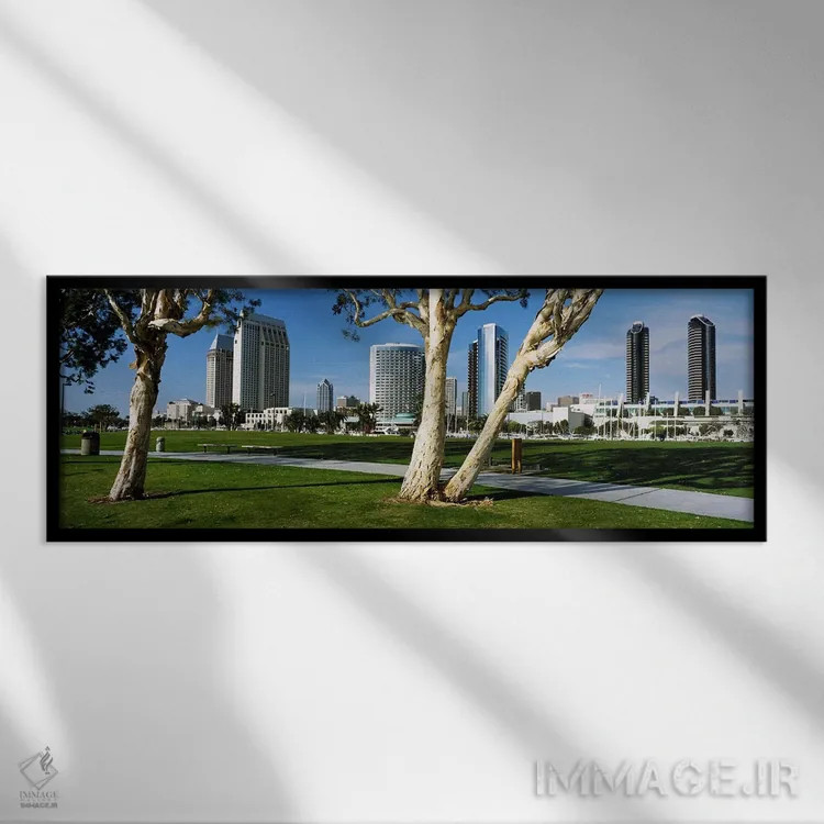 تابلو San Diego, California, USA,پارک مارینا امبارکادرو، سندیگو، کالیفرنیا، ایالات متحده آمریکا اثر پانورامیک ایمجز (استودیو عکاسی عریض) - نمای قابدار مشکی