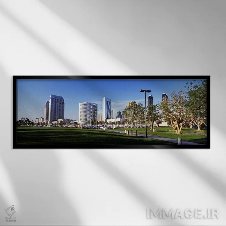 تابلو California, San Diego, Marina Park,پارک مارینا، سندیگو، کالیفرنیا، ایالات متحده آمریکا اثر پانورامیک ایمجز (استودیو عکاسی عریض) - نمای قابدار مشکی