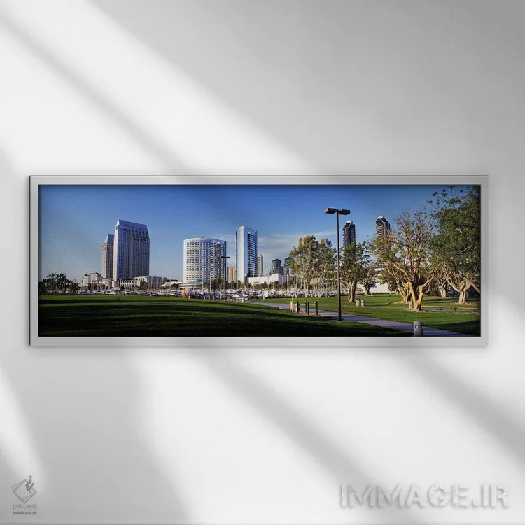 تابلو California, San Diego, Marina Park,پارک مارینا، سندیگو، کالیفرنیا، ایالات متحده آمریکا اثر پانورامیک ایمجز (استودیو عکاسی عریض) - نمای قابدار سفید