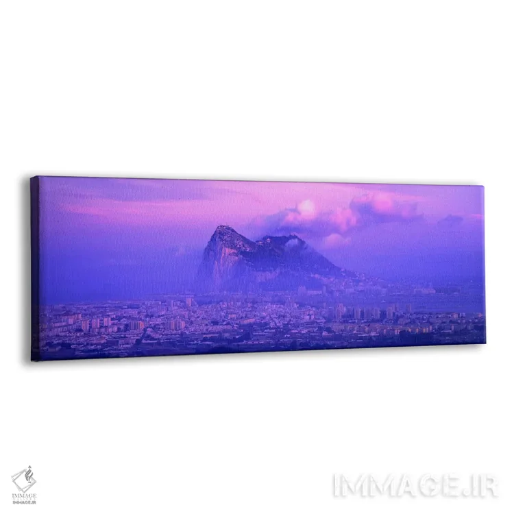 تابلو Rock Of Gibraltar, Iberian Peninsula, Gibraltar,غروب ابری بنفش، صخره جبلالطارق، شبهجزیره ایبری، جبلالطارق اثر پانورامیک ایمجز (استودیو عکاسی عریض) - نمای پرسپکتیو محصول