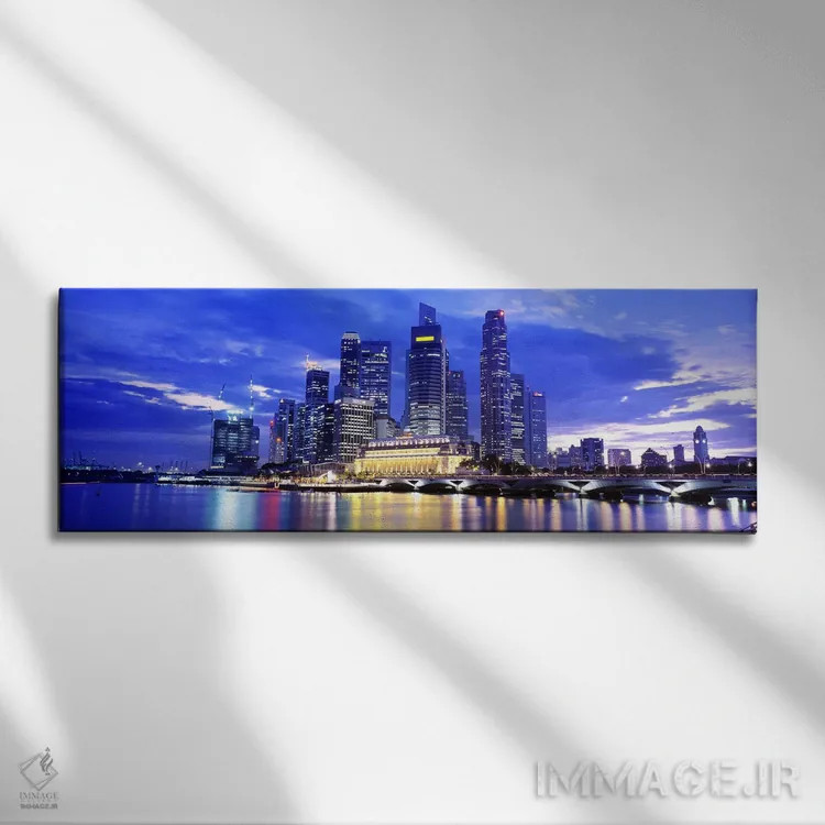 تابلو Singapore,خط افق مرکز شهر در غروب آفتاب، سنگاپور اثر پانورامیک ایمجز (استودیو عکاسی عریض) - نمای روبهرو روی دیوار