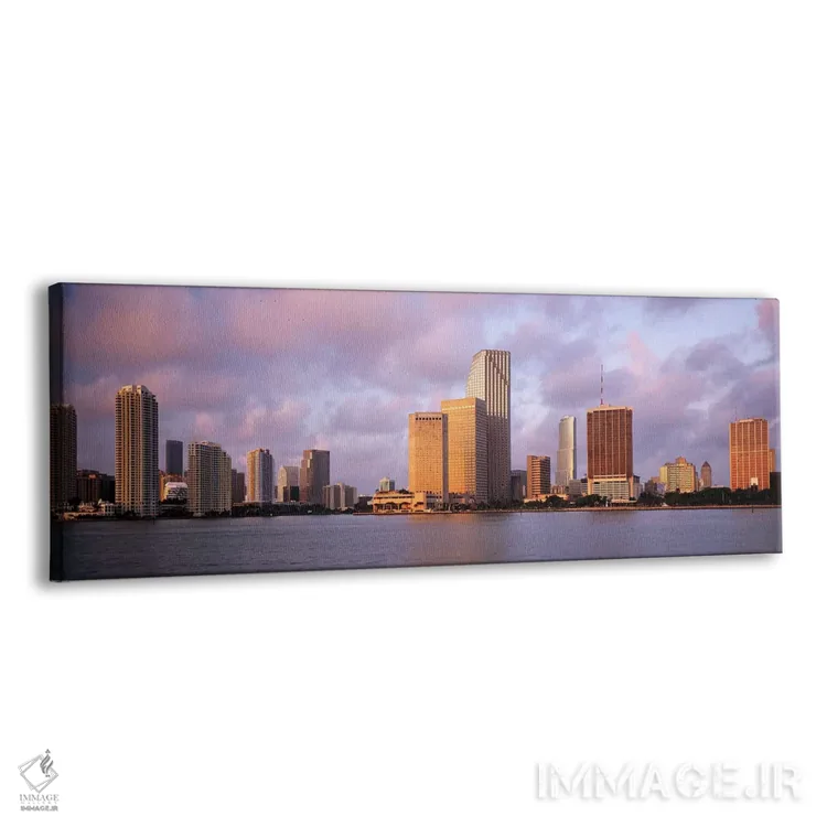 تابلو Miami, Florida, USA,ساحل و خط افق شهر هنگام غروب، میامی، فلوریدا، ایالات متحده آمریکا اثر پانورامیک ایمجز (استودیو عکاسی عریض) - نمای پرسپکتیو محصول