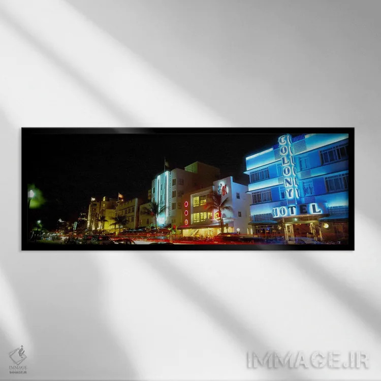 تابلو معماری آرت دکو، ساحل میامی، فلوریدا اثر پانورامیک ایمجز (استودیو عکاسی عریض) - نمای قابدار مشکی
