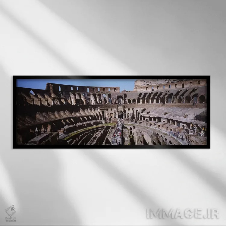 تابلو Colosseum, Rome, Italy,نمای زاویه بالا از گردشگران در آمفیتئاتر، کولوسئوم، رم، ایتالیا اثر پانورامیک ایمجز (استودیو عکاسی عریض) - نمای قابدار مشکی