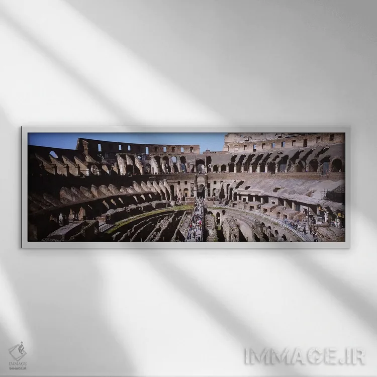 تابلو Colosseum, Rome, Italy,نمای زاویه بالا از گردشگران در آمفیتئاتر، کولوسئوم، رم، ایتالیا اثر پانورامیک ایمجز (استودیو عکاسی عریض) - نمای قابدار سفید