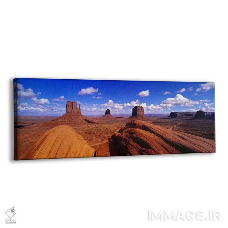 تابلو Monument Valley, Navajo Nation, Arizona, USA,صخره‌های میتنز و مریک بات، دره یادبود، ملت ناواهو، آریزونا، ایالات متحده آمریکا اثر پانورامیک ایمجز (استودیو عکاسی عریض) - نمای پرسپکتیو محصول