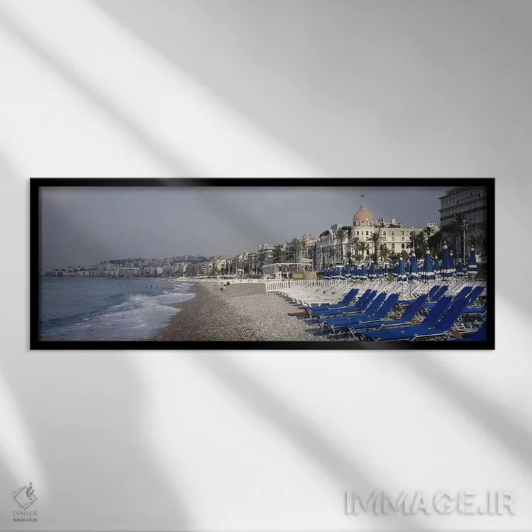 تابلو Nice, French Riviera, Provence-Alpes-Cote d'Azur, France,منظره ساحل، نیس، ریویرا فرانسه، پرووانس-آلپ-کوت دازور، فرانسه اثر پانورامیک ایمجز (استودیو عکاسی عریض) - نمای قابدار مشکی