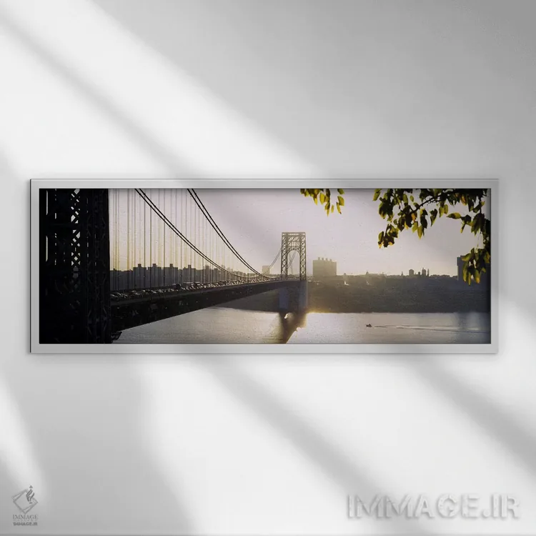 تابلو New York City, New York State, USA,پل روی رودخانه، پل جورج واشینگتن، نیویورک سیتی، ایالت نیویورک، ایالات متحده آمریکا اثر پانورامیک ایمجز (استودیو عکاسی عریض) - نمای قابدار سفید