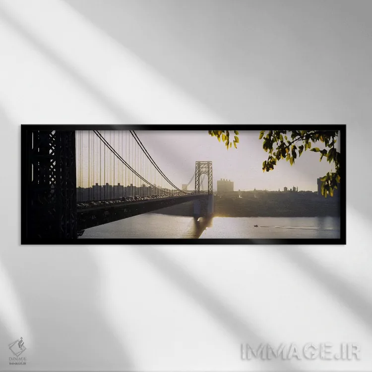 تابلو New York City, New York State, USA,پل روی رودخانه، پل جورج واشینگتن، نیویورک سیتی، ایالت نیویورک، ایالات متحده آمریکا اثر پانورامیک ایمجز (استودیو عکاسی عریض) - نمای قابدار مشکی
