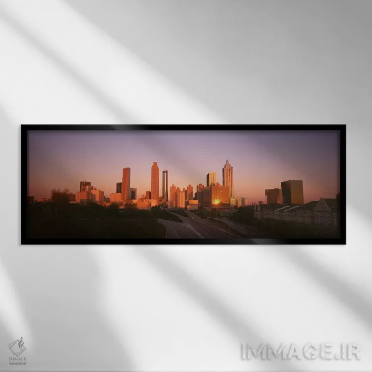 تابلو Georgia, USA,آسمانخراشها در شهر، آتلانتا، جورجیا، ایالات متحده آمریکا اثر پانورامیک ایمجز (استودیو عکاسی عریض) - نمای قابدار مشکی