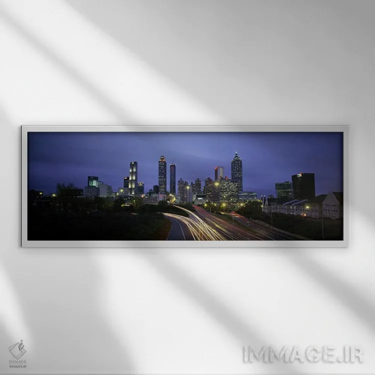 تابلو Georgia, USA,نمای زاویه بالا از ترافیک بزرگراه، آتلانتا، جورجیا، ایالات متحده آمریکا اثر پانورامیک ایمجز (استودیو عکاسی عریض) - نمای قابدار سفید