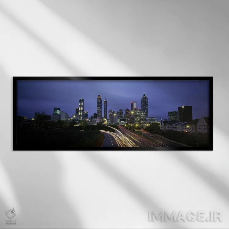 تابلو Georgia, USA,نمای زاویه بالا از ترافیک بزرگراه، آتلانتا، جورجیا، ایالات متحده آمریکا اثر پانورامیک ایمجز (استودیو عکاسی عریض) - نمای قابدار مشکی