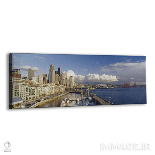 تابلو Seattle, Washington State, USA,نمای زاویه بالا از قایقهای پهلوگرفته در بندر، سیاتل، ایالت واشنگتن، ایالات متحده آمریکا اثر پانورامیک ایمجز (استودیو عکاسی عریض) - نمای پرسپکتیو محصول