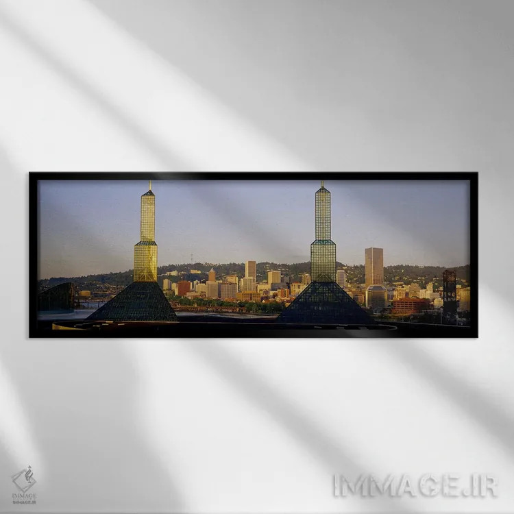 تابلو Portland, Oregon, USA #3,برجهای دوقلوی مرکز همایش، پورتلند، اورگن، ایالات متحده آمریکا (شماره ۳) اثر پانورامیک ایمجز (استودیو عکاسی عریض) - نمای قابدار مشکی