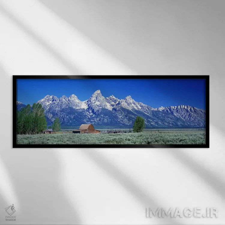 تابلو Mormon Row, Grand Teton National Park, Jackson Hole, Wyoming, USA,انبار جان مولتون، مورمون رو، پارک ملی گرند تتون، جکسون هول، وایومینگ، ایالات متحده آمریکا اثر پانورامیک ایمجز (استودیو عکاسی عریض) - نمای قابدار مشکی