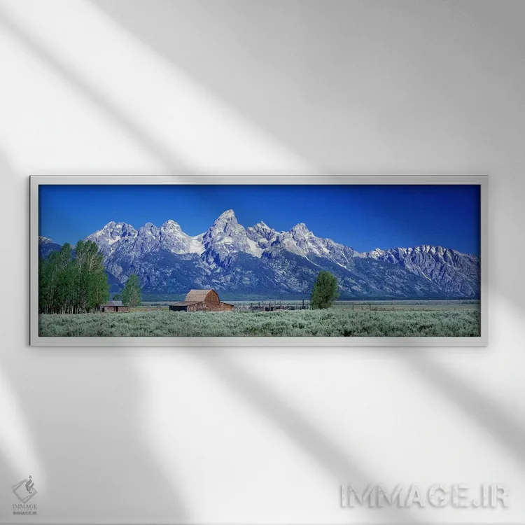 تابلو Mormon Row, Grand Teton National Park, Jackson Hole, Wyoming, USA,انبار جان مولتون، مورمون رو، پارک ملی گرند تتون، جکسون هول، وایومینگ، ایالات متحده آمریکا اثر پانورامیک ایمجز (استودیو عکاسی عریض) - نمای قابدار سفید