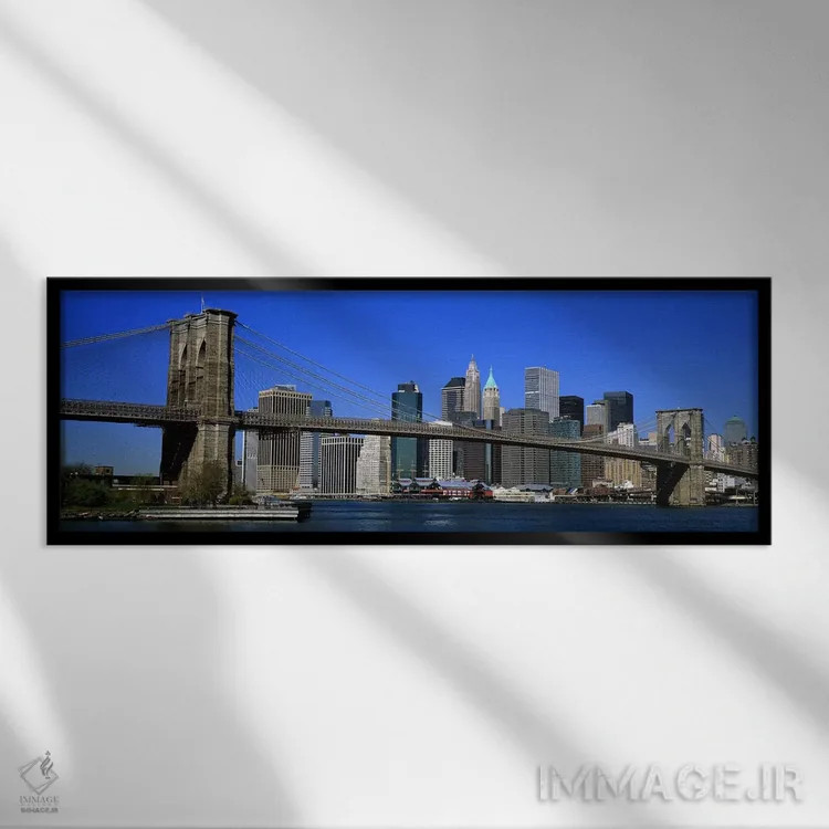 تابلو New York, Brooklyn Bridge,ایالات متحده آمریکا، نیویورک، پل بروکلین اثر پانورامیک ایمجز (استودیو عکاسی عریض) - نمای قابدار مشکی