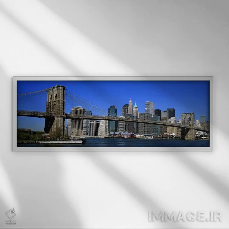 تابلو New York, Brooklyn Bridge,ایالات متحده آمریکا، نیویورک، پل بروکلین اثر پانورامیک ایمجز (استودیو عکاسی عریض) - نمای قابدار سفید