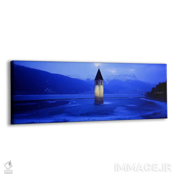 تابلو Lago di Resia, South Tyrol, Italy,برج ناقوس کمپانیله دی کورون در زمستان، دریاچه رِزیا، تیرول جنوبی، ایتالیا اثر پانورامیک ایمجز (استودیو عکاسی عریض) - نمای پرسپکتیو محصول
