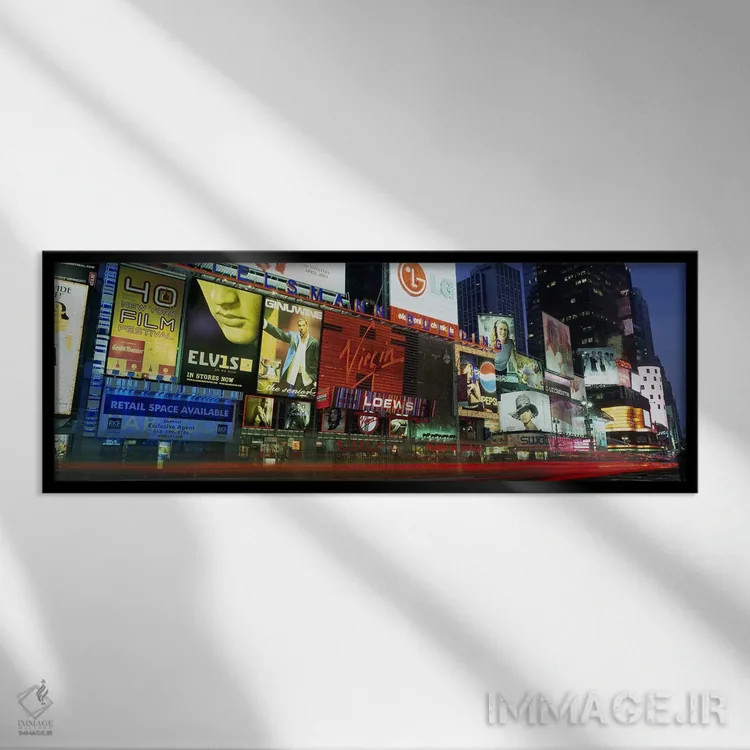 تابلو Times Square, NYC, New York City, New York State, USA,تابلوهای تبلیغاتی روی ساختمانهای شهر، تایمز اسکوئر، نیویورک اثر پانورامیک ایمجز (استودیو عکاسی عریض) - نمای قابدار مشکی