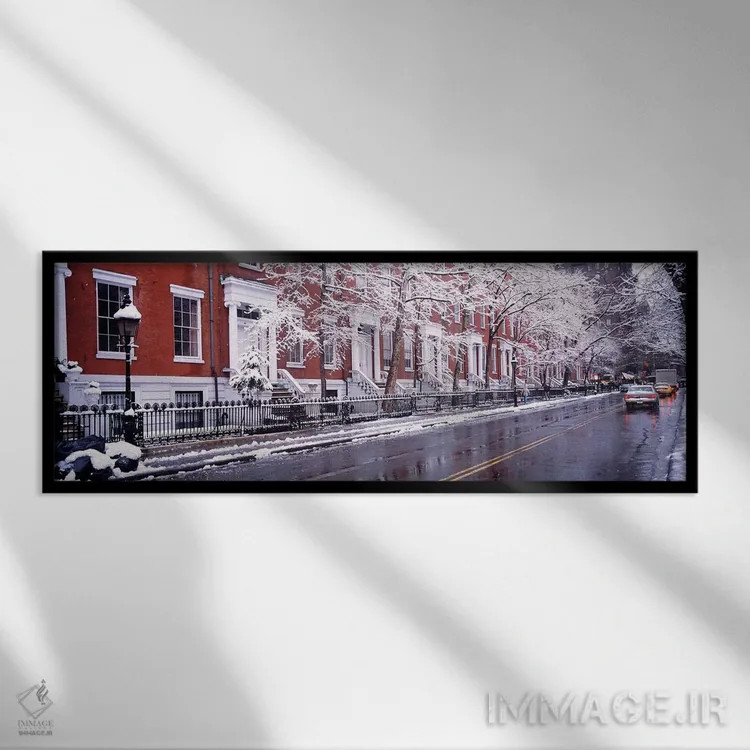 تابلو Snow In Washington Square, NYC, New York City, New York State, USA,زمستان، برف در واشنگتن اسکوئر، نیویورک اثر پانورامیک ایمجز (استودیو عکاسی عریض) - نمای قابدار مشکی
