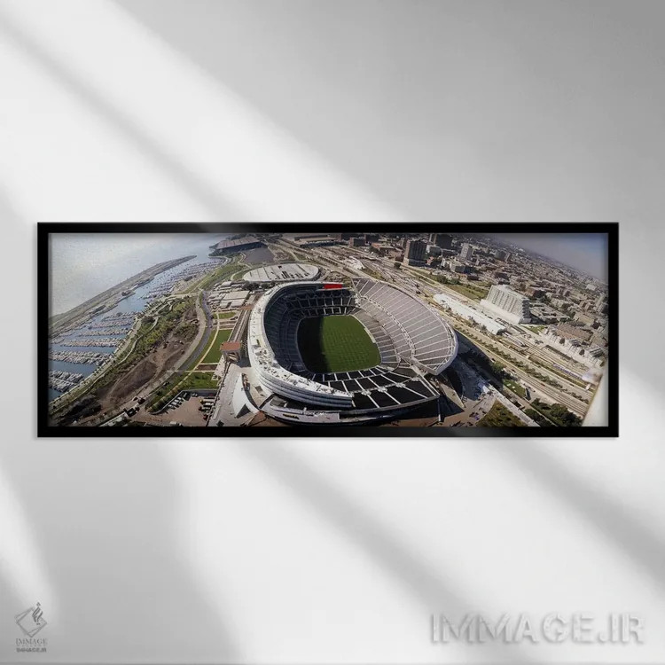 تابلو Soldier Field, Chicago, Illinois, USA,نمای هوایی ورزشگاه، سولجر فیلد، شیکاگو، ایلینوی، ایالات متحده آمریکا اثر پانورامیک ایمجز (استودیو عکاسی عریض) - نمای قابدار مشکی