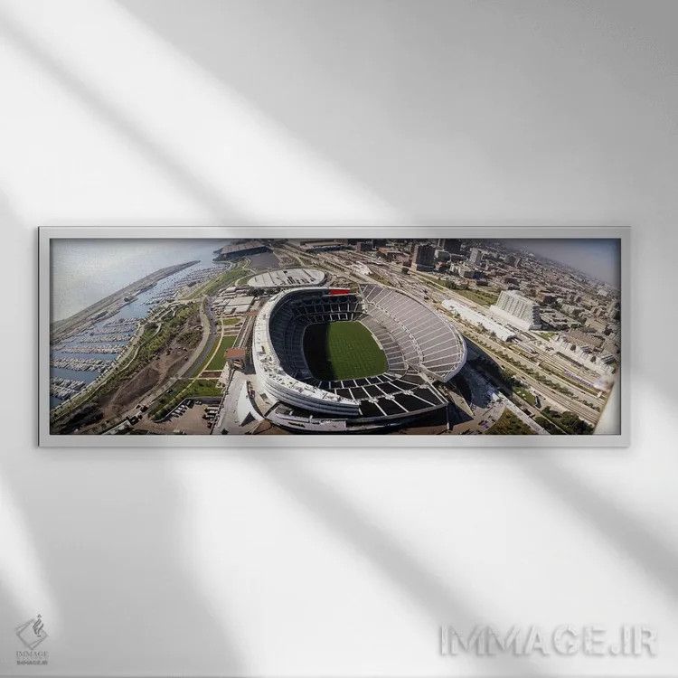 تابلو Soldier Field, Chicago, Illinois, USA,نمای هوایی ورزشگاه، سولجر فیلد، شیکاگو، ایلینوی، ایالات متحده آمریکا اثر پانورامیک ایمجز (استودیو عکاسی عریض) - نمای قابدار سفید