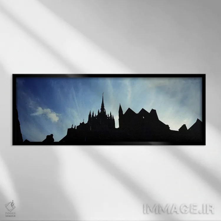 تابلو Normandy, Mont St. Michel, Silhouette of a Church,فرانسه، نرماندی، مان سن میشل، شبح کلیسا اثر پانورامیک ایمجز (استودیو عکاسی عریض) - نمای قابدار مشکی