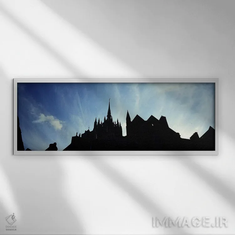 تابلو Normandy, Mont St. Michel, Silhouette of a Church,فرانسه، نرماندی، مان سن میشل، شبح کلیسا اثر پانورامیک ایمجز (استودیو عکاسی عریض) - نمای قابدار سفید