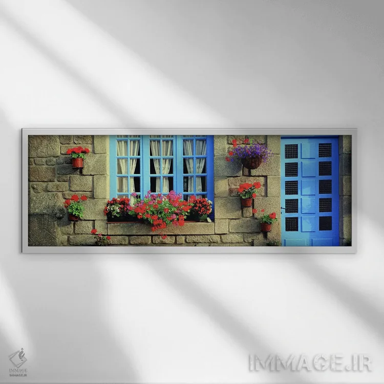 تابلو Locronan, Brittany, France,نمای پر از گل، لوکرونان، بریتنی، فرانسه اثر پانورامیک ایمجز (استودیو عکاسی عریض) - نمای قابدار سفید