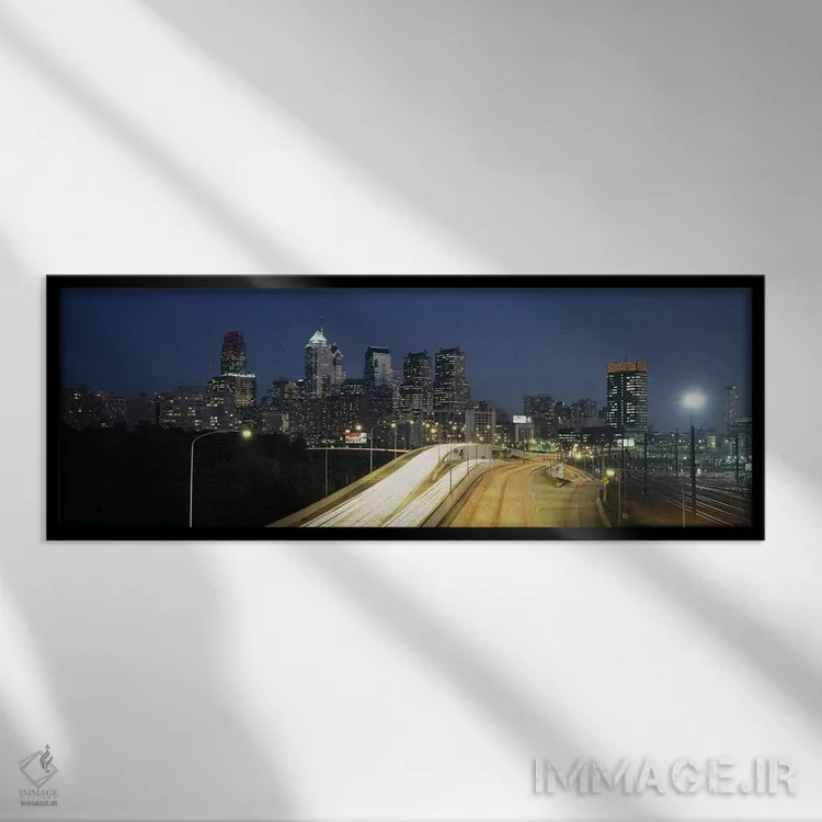 تابلو Pennsylvania, USA,تردد خودروها در جاده، فیلادلفیا، پنسیلوانیا، ایالات متحده آمریکا اثر پانورامیک ایمجز (استودیو عکاسی عریض) - نمای قابدار مشکی