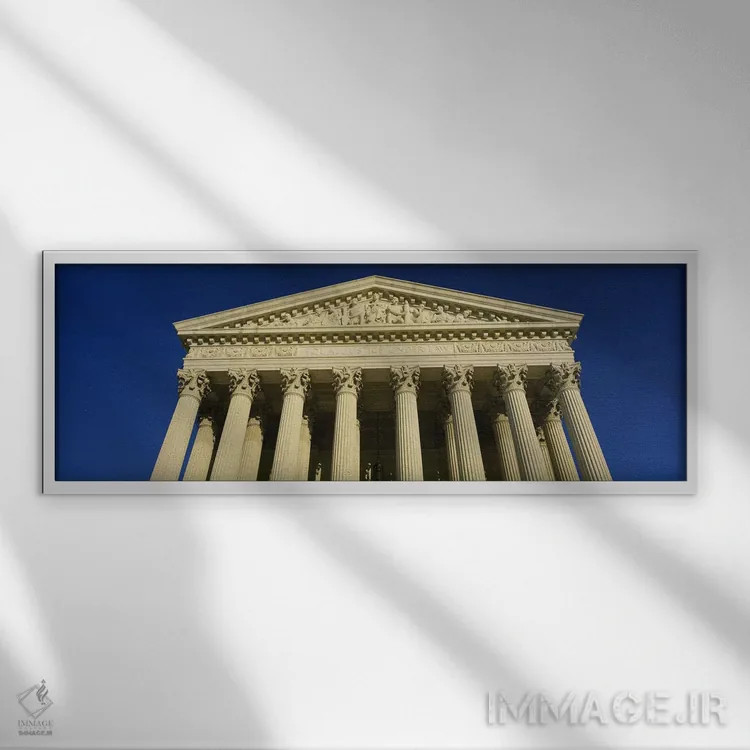 تابلو Washington DC, USA,نمای زاویه پایین یک ساختمان دولتی، وزارت خزانهداری ایالات متحده، واشنگتن دیسی اثر پانورامیک ایمجز (استودیو عکاسی عریض) - نمای قابدار سفید