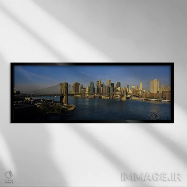 تابلو NYC, New York City, New York State, USA,پل بر فراز رودخانه، پل بروکلین، نیویورک اثر پانورامیک ایمجز (استودیو عکاسی عریض) - نمای قابدار مشکی