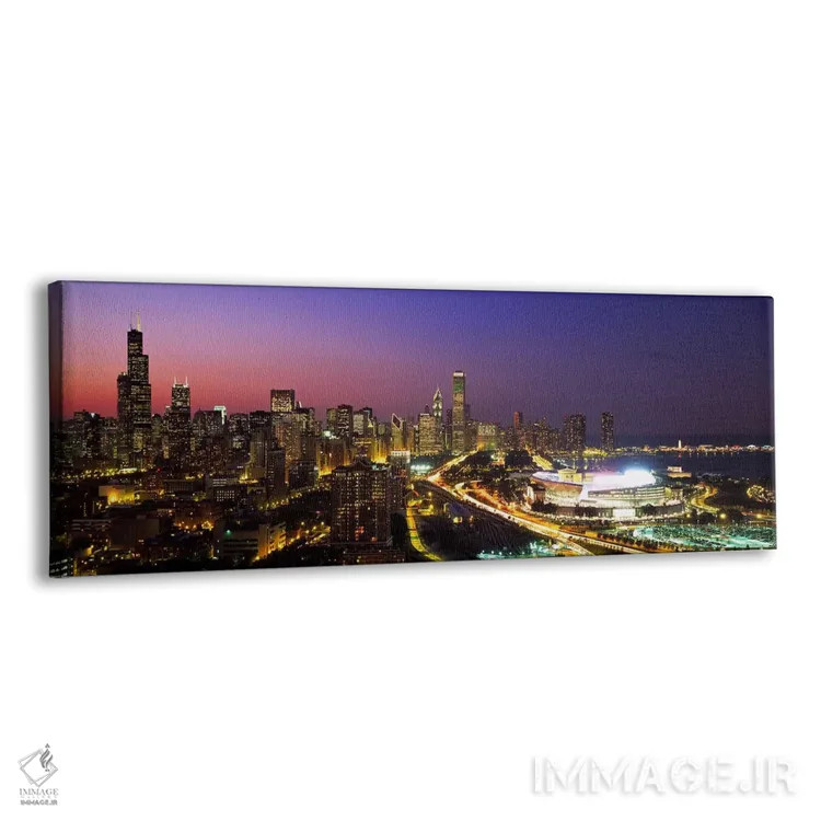 تابلو Chicago, Cook County, Illinois, USA,نمای شبانه آسمانخراشهای مرکز شهر، شیکاگو، شهرستان کوک، ایلینوی اثر پانورامیک ایمجز (استودیو عکاسی عریض) - نمای پرسپکتیو محصول