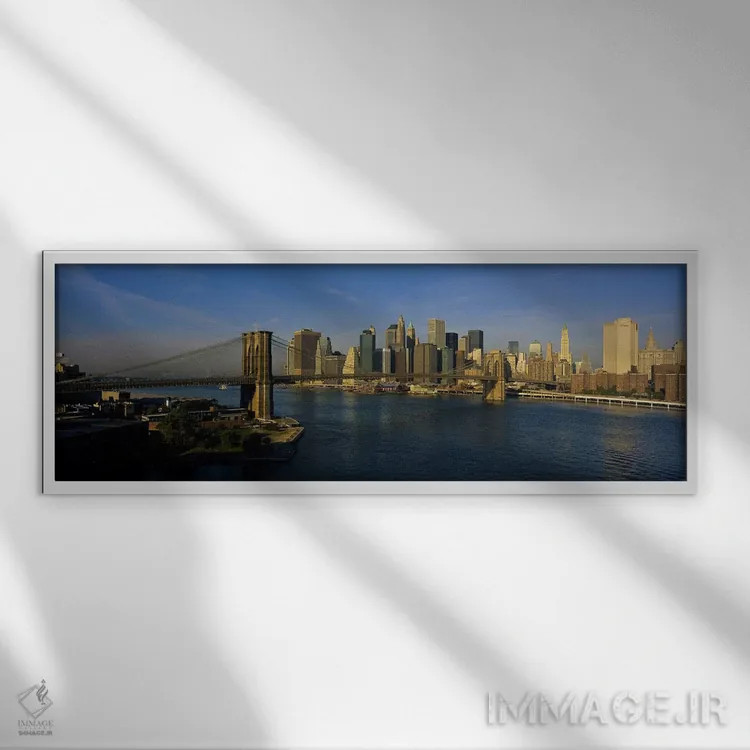 تابلو NYC, New York City, New York State, USA,پل بر فراز رودخانه، پل بروکلین، نیویورک اثر پانورامیک ایمجز (استودیو عکاسی عریض) - نمای قابدار سفید