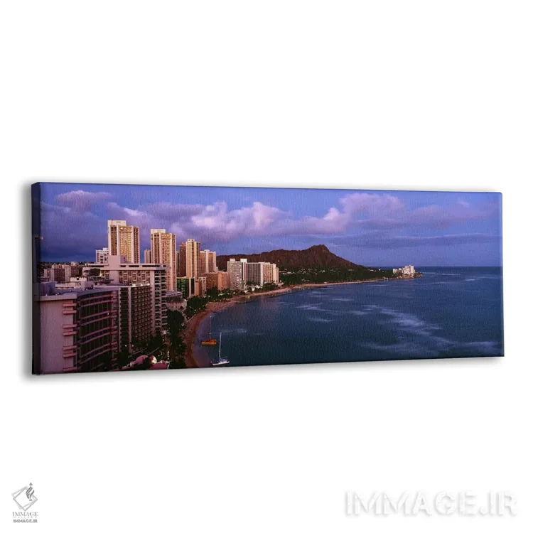 تابلو Waikiki Beach, Oahu, Honolulu, Hawaii, USA,نمای زاویه بالا از ساختمانهای ساحلی، ساحل وایکیکی، اوآهو، هونولولو، هاوایی اثر پانورامیک ایمجز (استودیو عکاسی عریض) - نمای پرسپکتیو محصول