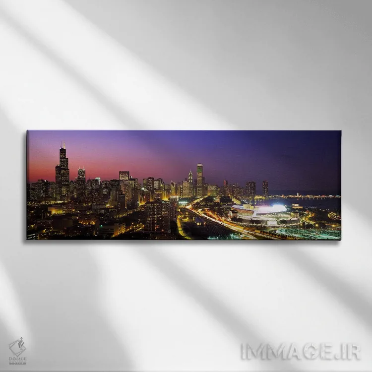 تابلو Chicago, Cook County, Illinois, USA,نمای شبانه آسمانخراشهای مرکز شهر، شیکاگو، شهرستان کوک، ایلینوی اثر پانورامیک ایمجز (استودیو عکاسی عریض) - نمای روبهرو روی دیوار
