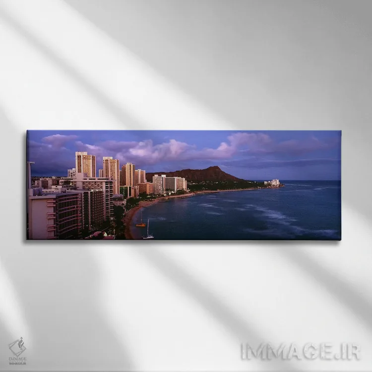 تابلو Waikiki Beach, Oahu, Honolulu, Hawaii, USA,نمای زاویه بالا از ساختمانهای ساحلی، ساحل وایکیکی، اوآهو، هونولولو، هاوایی اثر پانورامیک ایمجز (استودیو عکاسی عریض) - نمای روبهرو روی دیوار