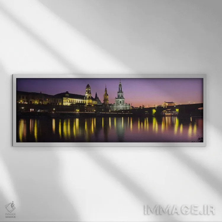 تابلو Dresden, Saxony, Germany,شهر قدیمی داخلی در شب، درسدن، زاکسن، آلمان اثر پانورامیک ایمجز (استودیو عکاسی عریض) - نمای قابدار سفید