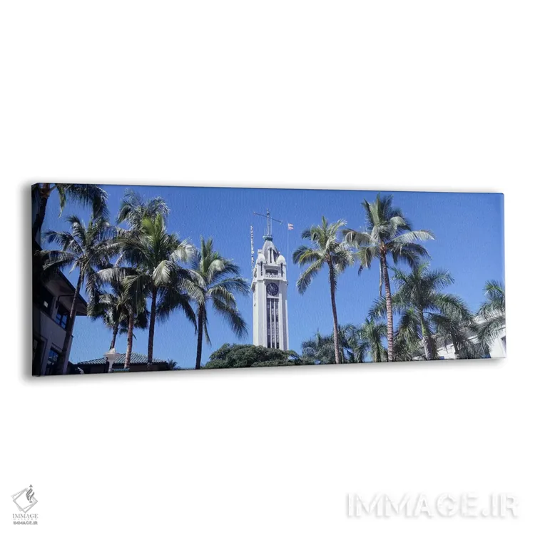 تابلو Aloha Tower, Oahu, Honolulu, Hawaii, USA,نمای زاویه پایین از یک برج، برج آلوها، اوآهو، هونولولو، هاوایی اثر پانورامیک ایمجز (استودیو عکاسی عریض) - نمای پرسپکتیو محصول