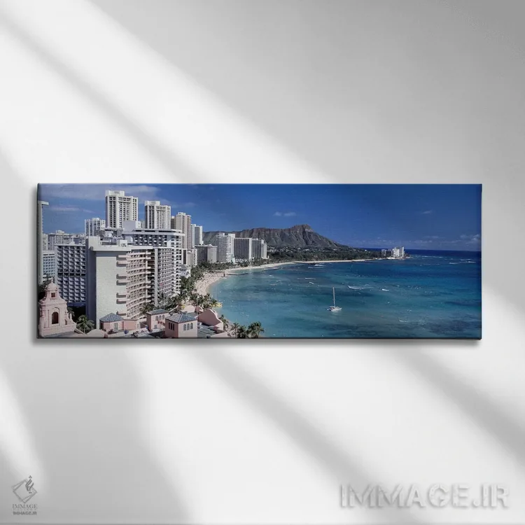 تابلو Waikiki Beach, Honolulu, Oahu, Maui, Hawaii, USA,ساختمانهای کنار آب، ساحل وایکیکی، هونولولو، اوآهو، مائوئی، هاوایی اثر پانورامیک ایمجز (استودیو عکاسی عریض) - نمای روبهرو روی دیوار