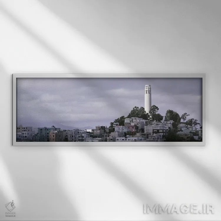 تابلو San Francisco, California, USA,برج کویت روی تلگراف هیل، سانفرانسیسکو، کالیفرنیا اثر پانورامیک ایمجز (استودیو عکاسی عریض) - نمای قابدار سفید