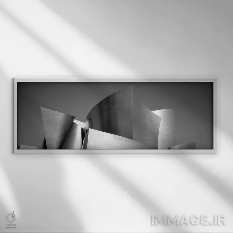 تابلو Walt Disney Concert Hall, City of Los Angeles, California, USA,نمای زاویه پایین از ساختمان، تالار کنسرت والت دیزنی، لسآنجلس اثر پانورامیک ایمجز (استودیو عکاسی عریض) - نمای قابدار سفید