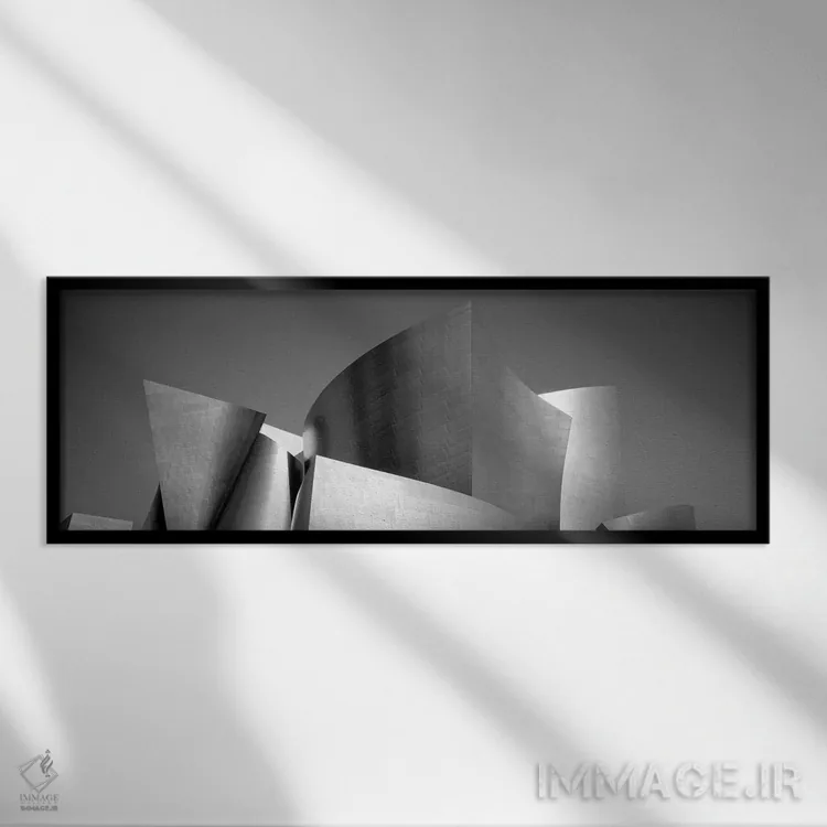 تابلو Walt Disney Concert Hall, City of Los Angeles, California, USA,نمای زاویه پایین از ساختمان، تالار کنسرت والت دیزنی، لسآنجلس اثر پانورامیک ایمجز (استودیو عکاسی عریض) - نمای قابدار مشکی