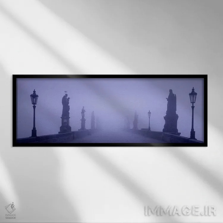 تابلو Prague, Czech Republic,مه غلیظ بر روی پل چارلز، پراگ، جمهوری چک اثر پانورامیک ایمجز (استودیو عکاسی عریض) - نمای قابدار مشکی