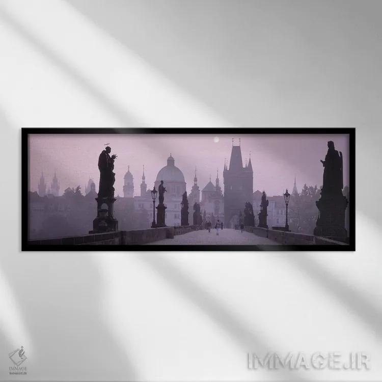 تابلو Prague, Czech Republic,پل چارلز و منارههای شهر قدیم، پراگ، جمهوری چک اثر پانورامیک ایمجز (استودیو عکاسی عریض) - نمای قابدار مشکی