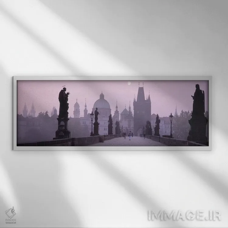 تابلو Prague, Czech Republic,پل چارلز و منارههای شهر قدیم، پراگ، جمهوری چک اثر پانورامیک ایمجز (استودیو عکاسی عریض) - نمای قابدار سفید